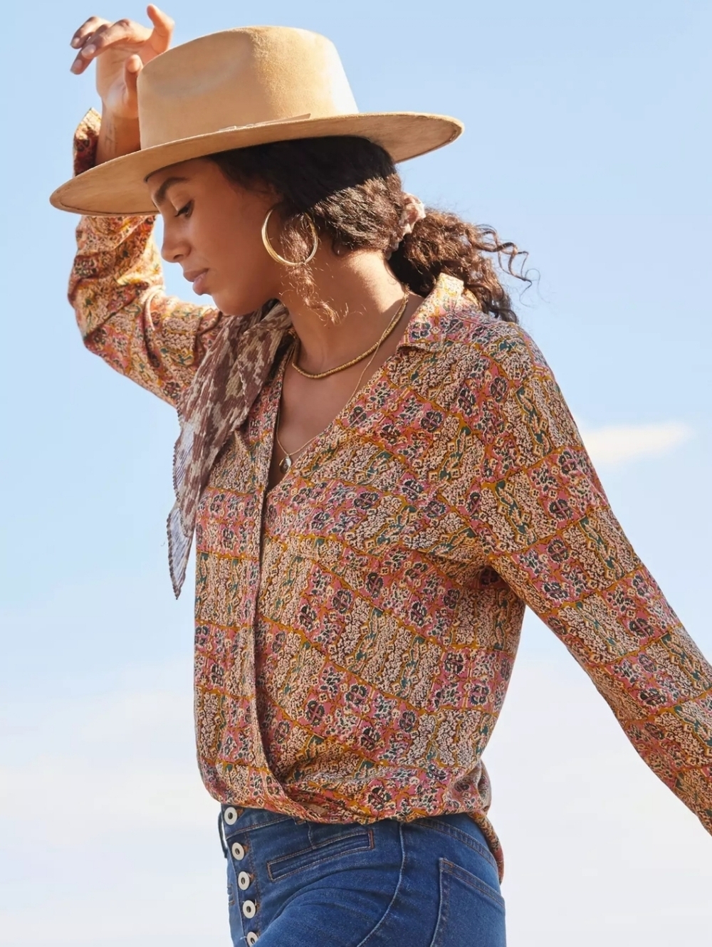 Anthropologie Pilcro Tisha Surplice Blouse Faux Wrap Long Sleeve Small